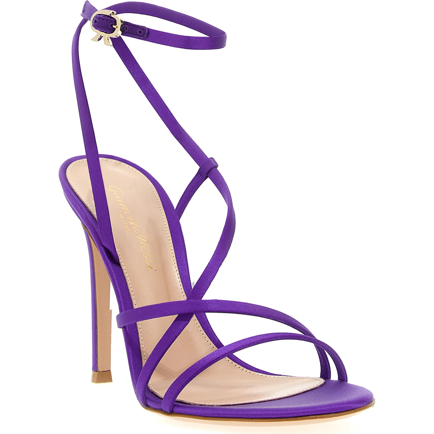 Purple Fabric Stiletto Heel Sandals