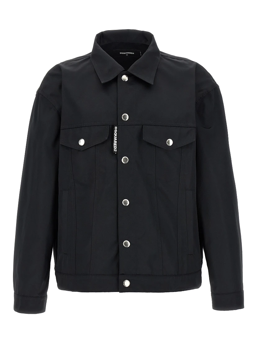 Black Polyester Full-Length Jacket