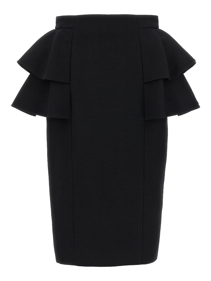 Black Virgin Wool Midi Skirt