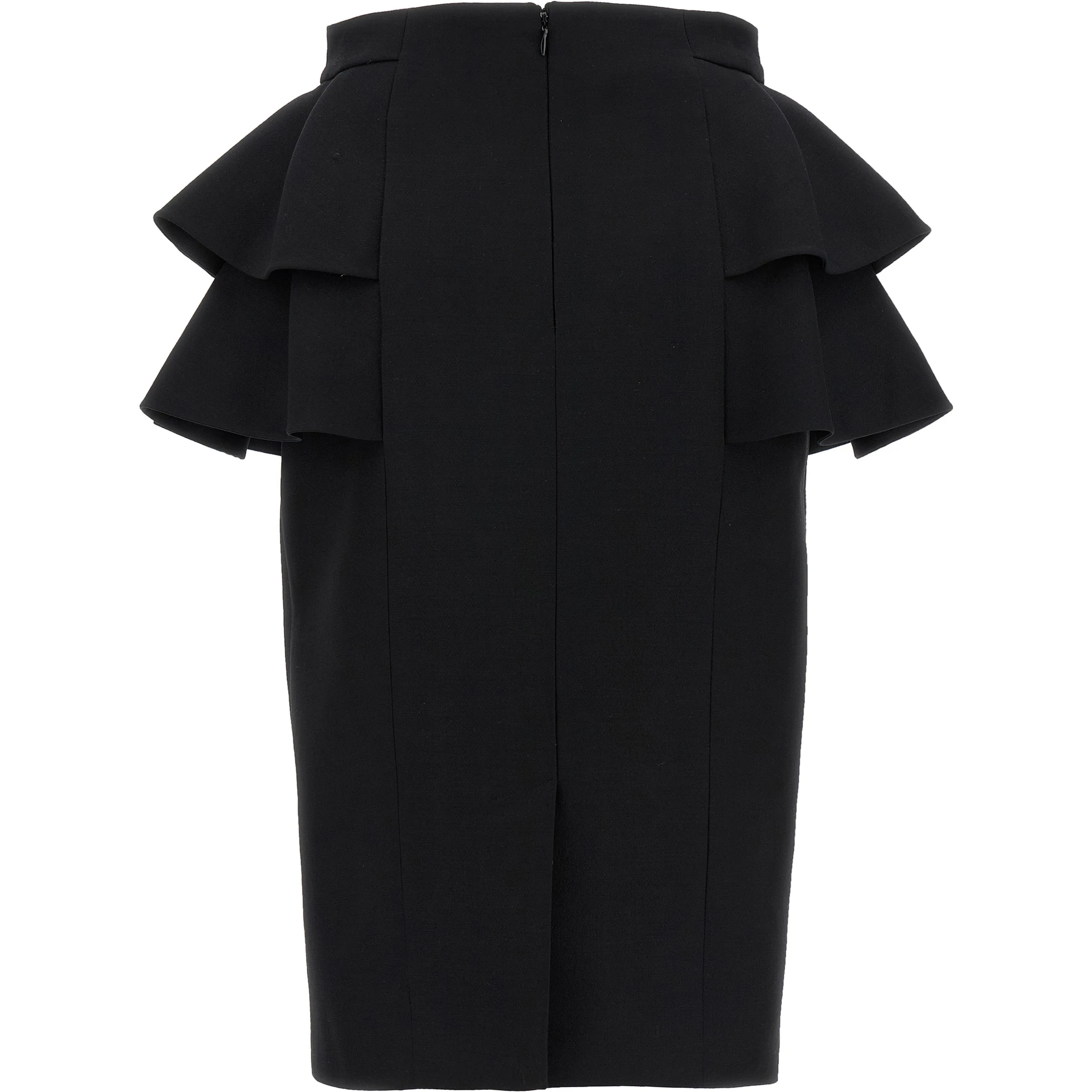 Black Virgin Wool Midi Skirt