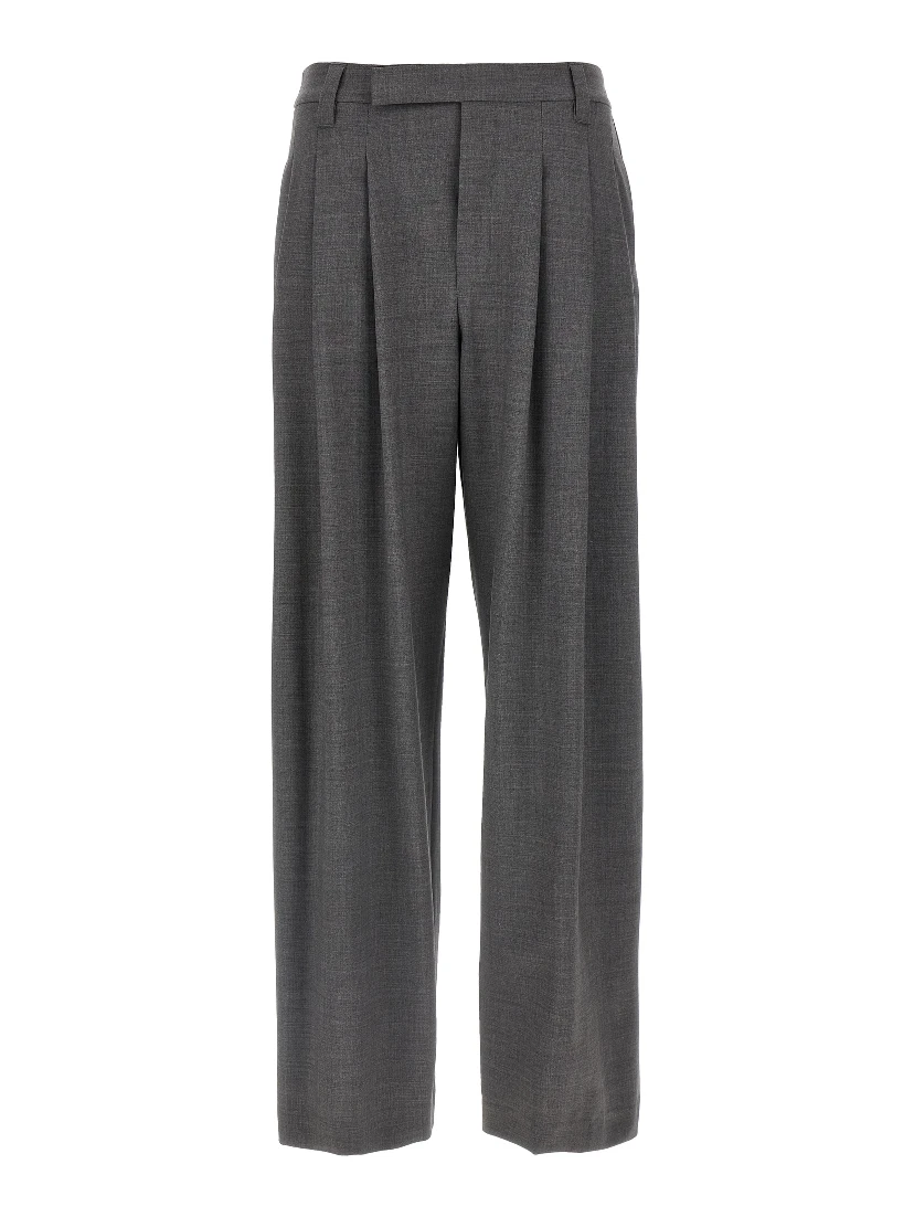 Gray Virgin Wool Casual Pants