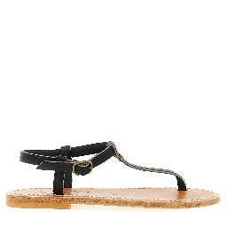 Black Cowhide Flat Sandals