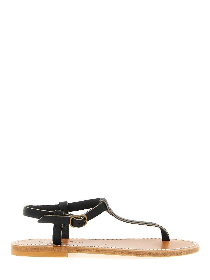 Black Cowhide Flat Sandals
