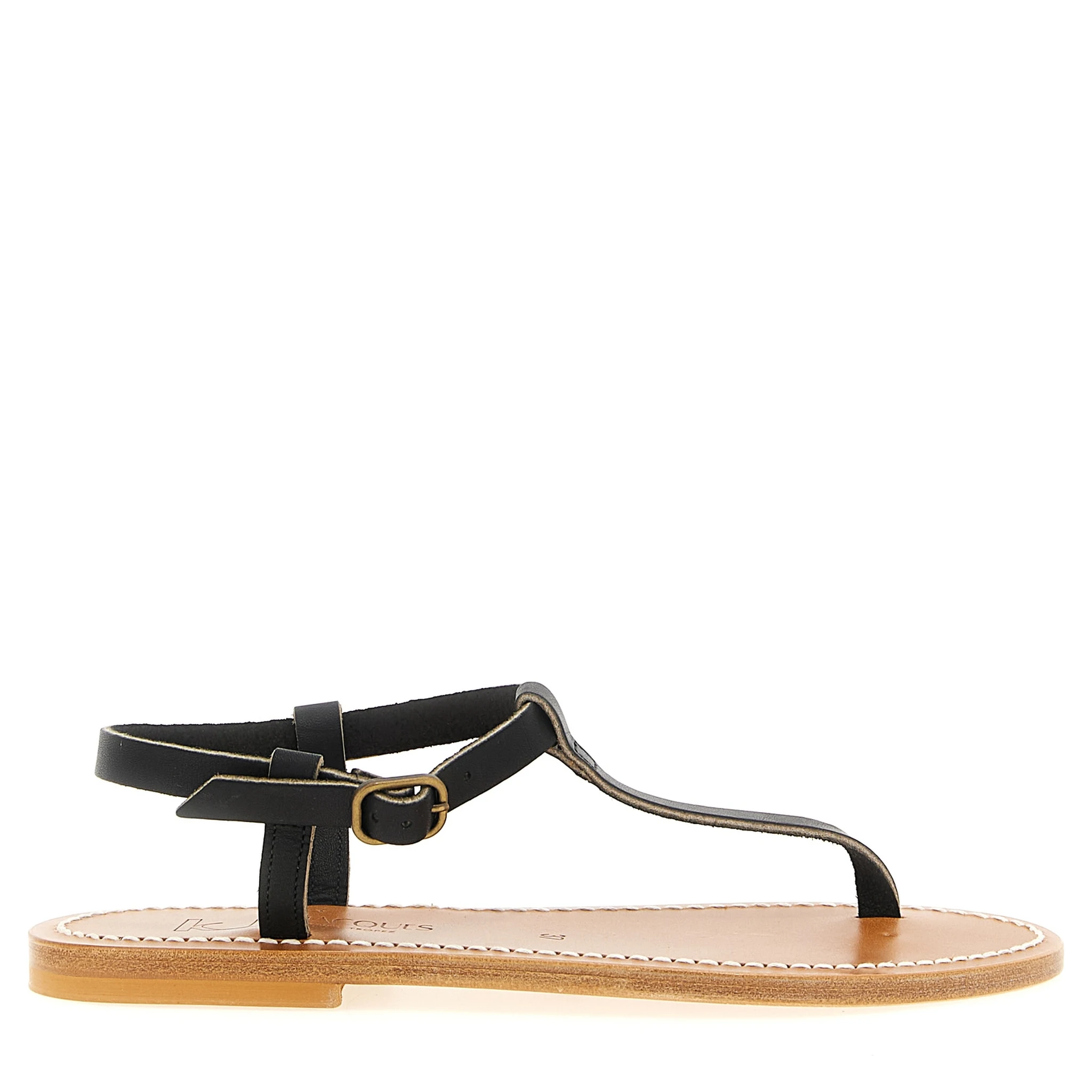 Black Cowhide Flat Sandals