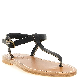Black Cowhide Flat Sandals
