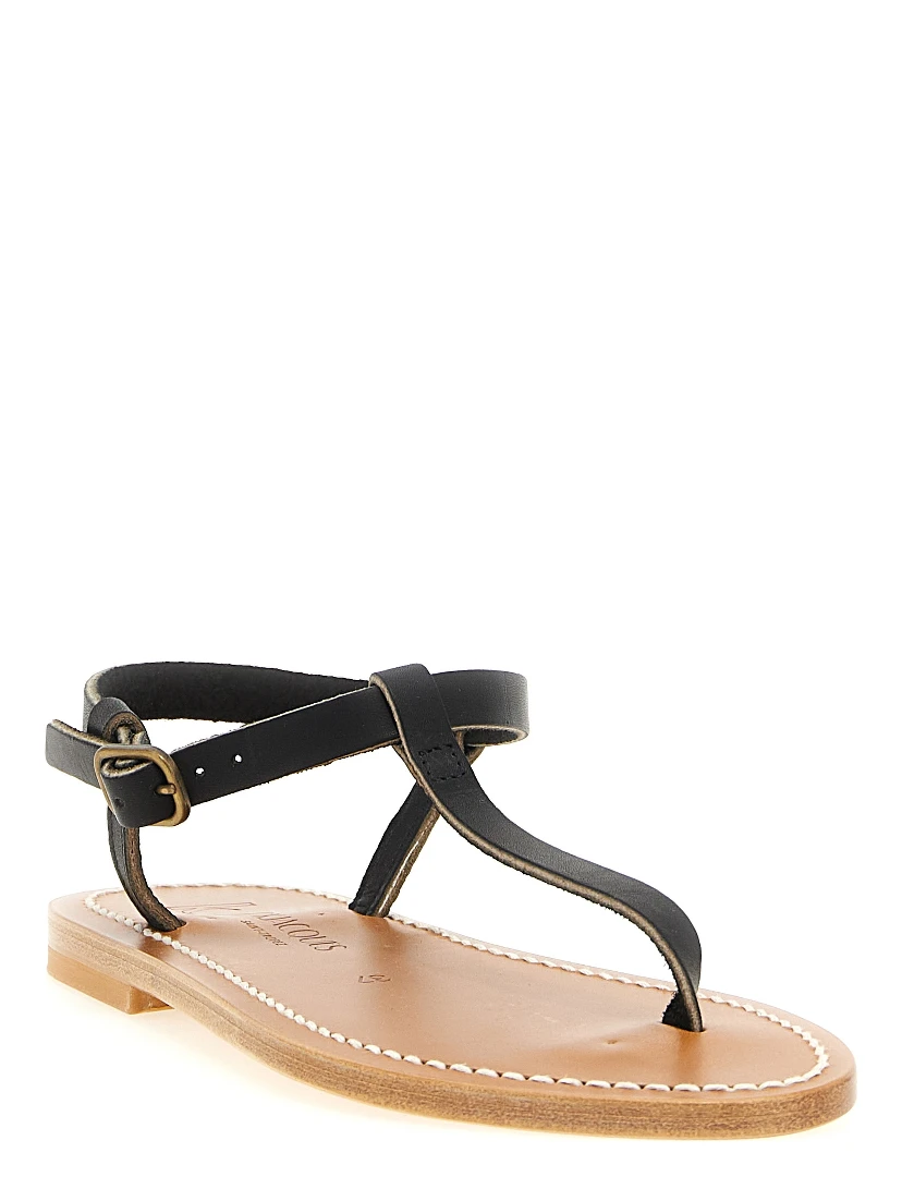Black Cowhide Flat Sandals