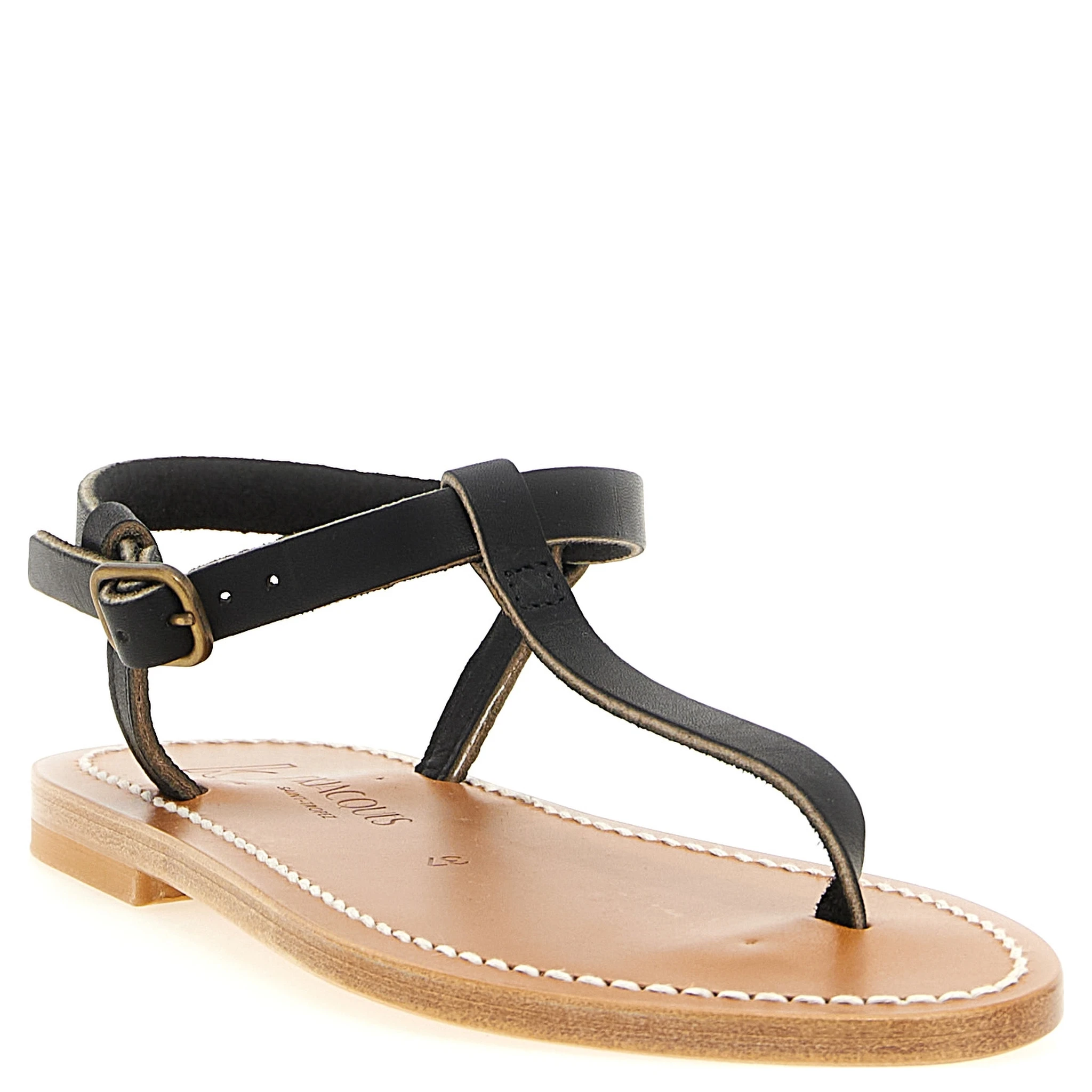 Black Cowhide Flat Sandals