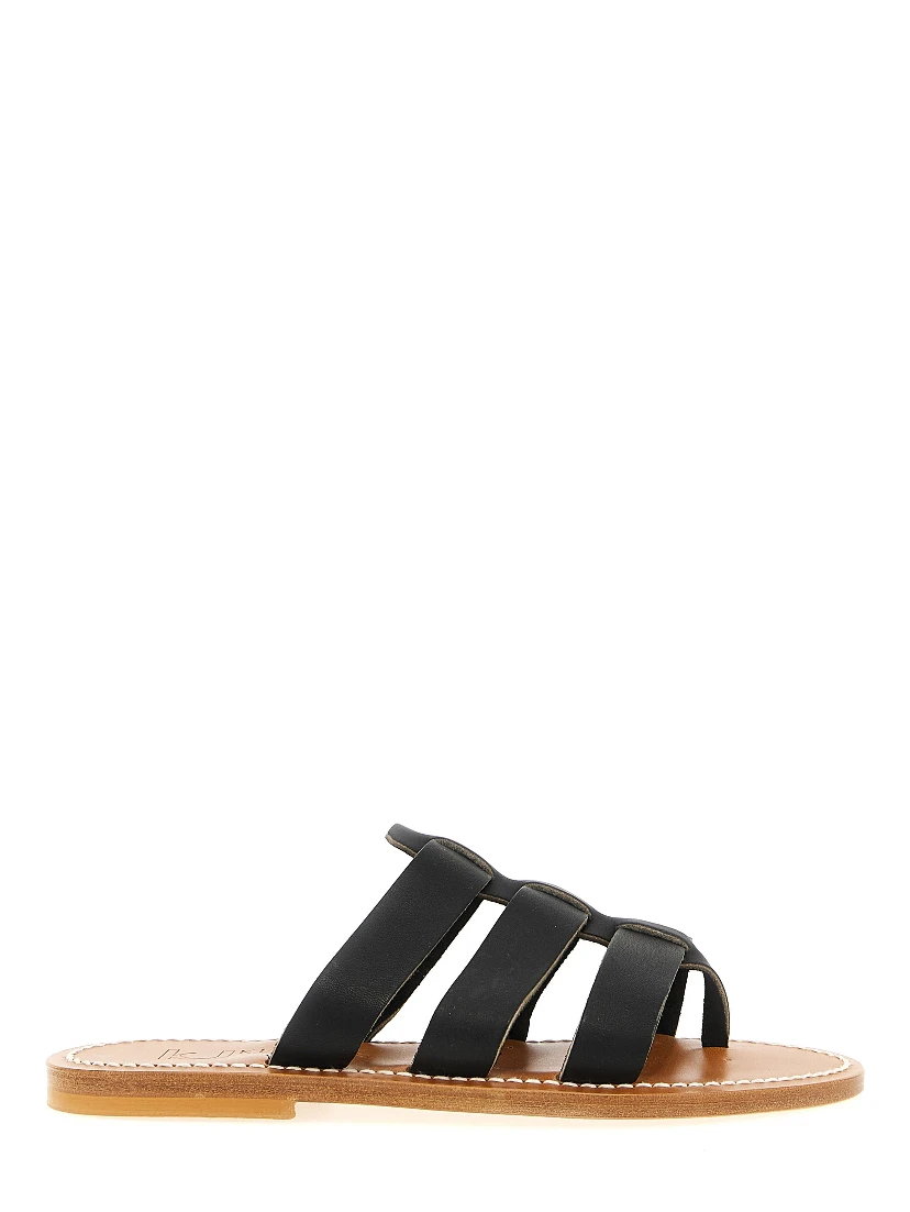 Black Cowhide Slides