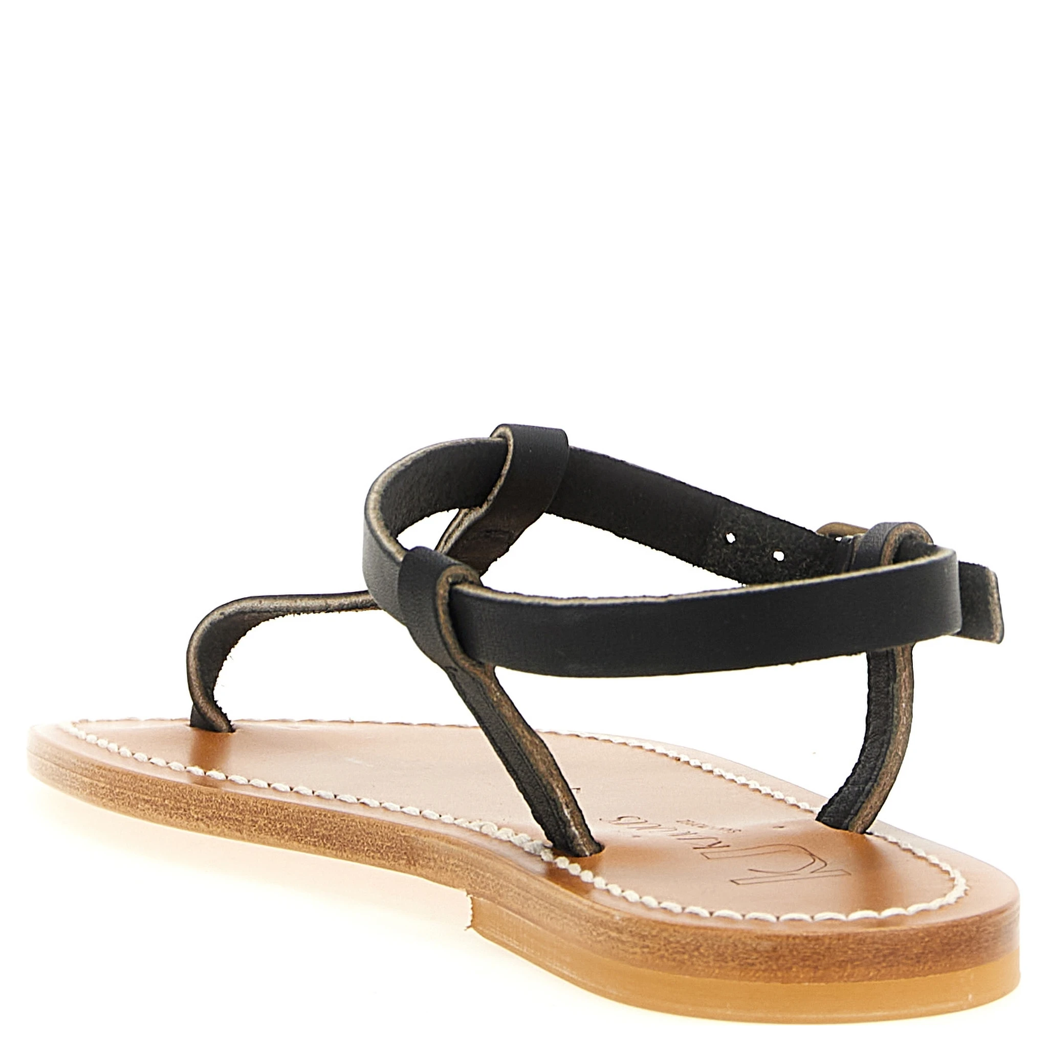 Black Cowhide Flat Sandals