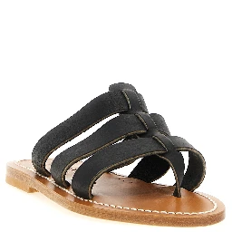 Black Cowhide Slides