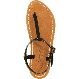 Black Cowhide Flat Sandals