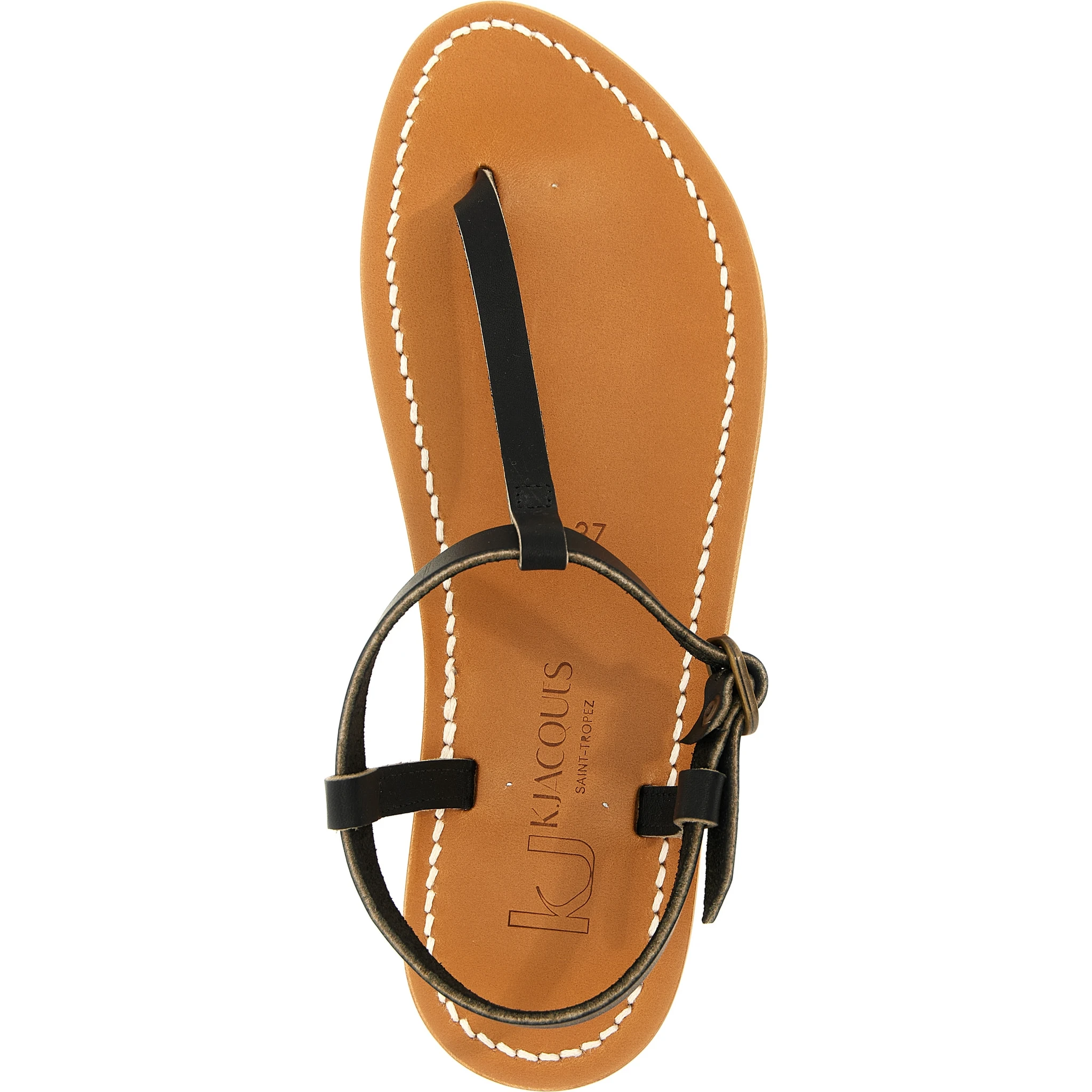 Black Cowhide Flat Sandals