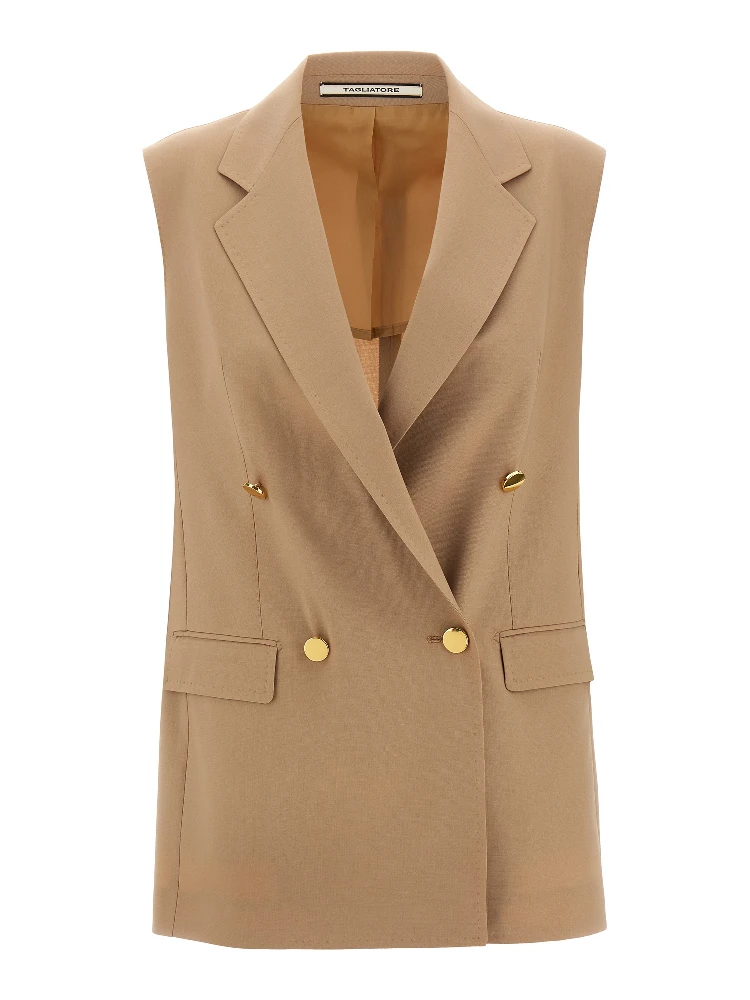 Beige Virgin Wool Sleeveless Jacket