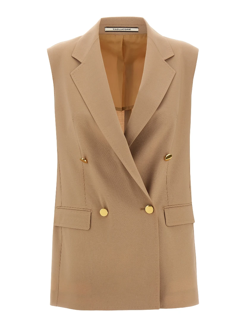 Beige Virgin Wool Sleeveless Jacket