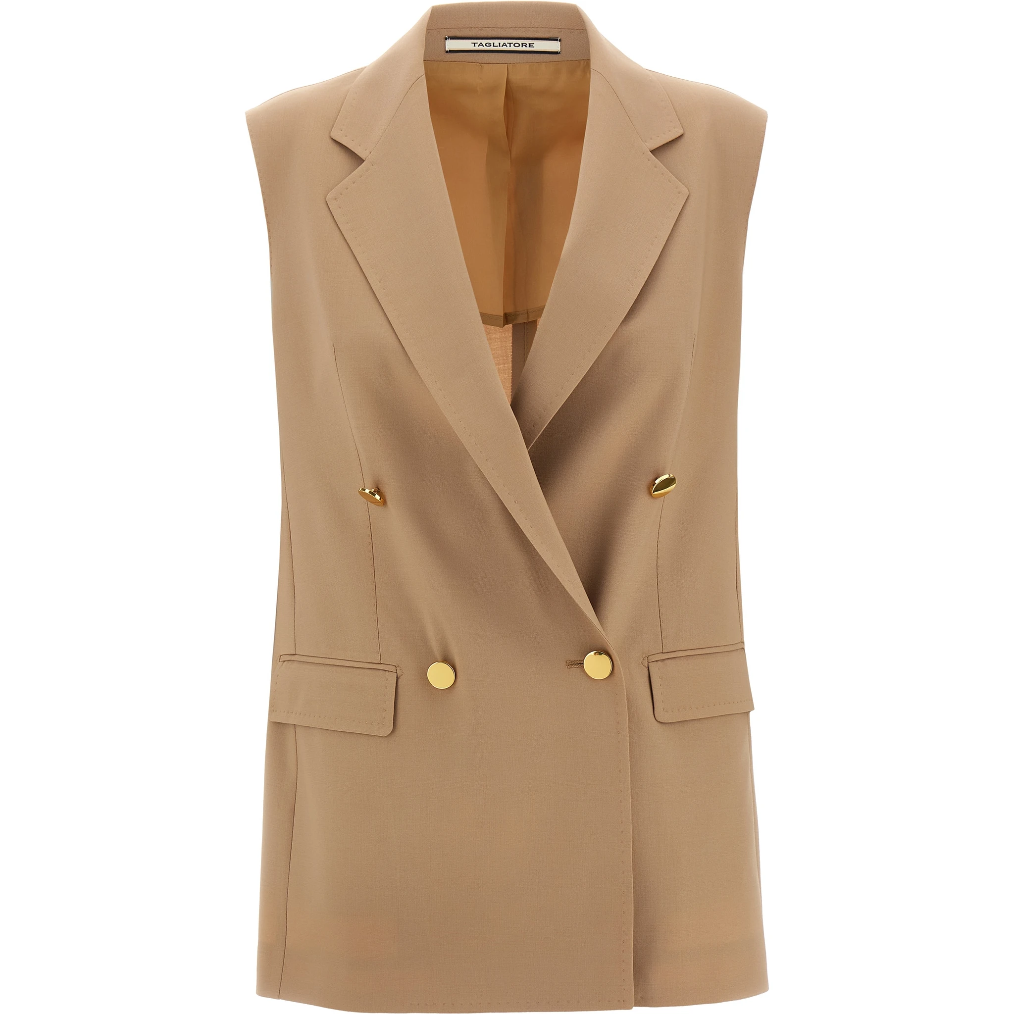 Beige Virgin Wool Sleeveless Jacket