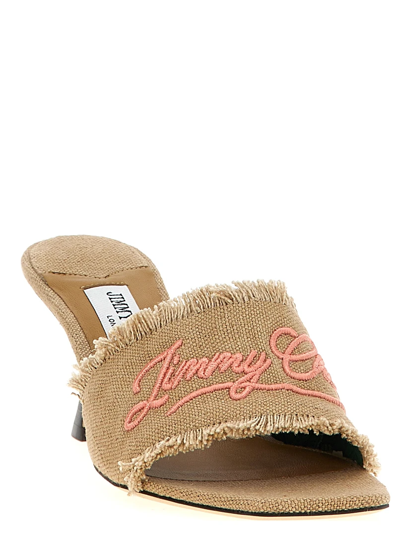 Beige Textile Platform Sandals