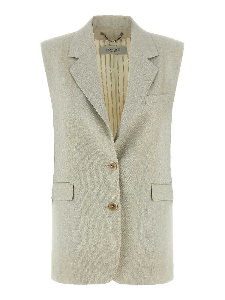 Beige Virgin Wool Sleeveless Jacket