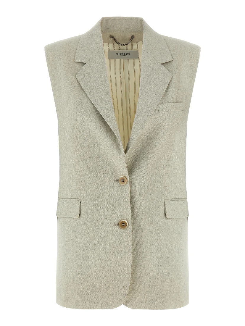 Beige Virgin Wool Sleeveless Jacket