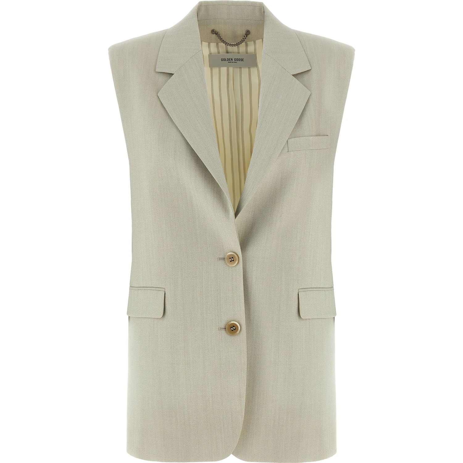 Beige Virgin Wool Sleeveless Jacket