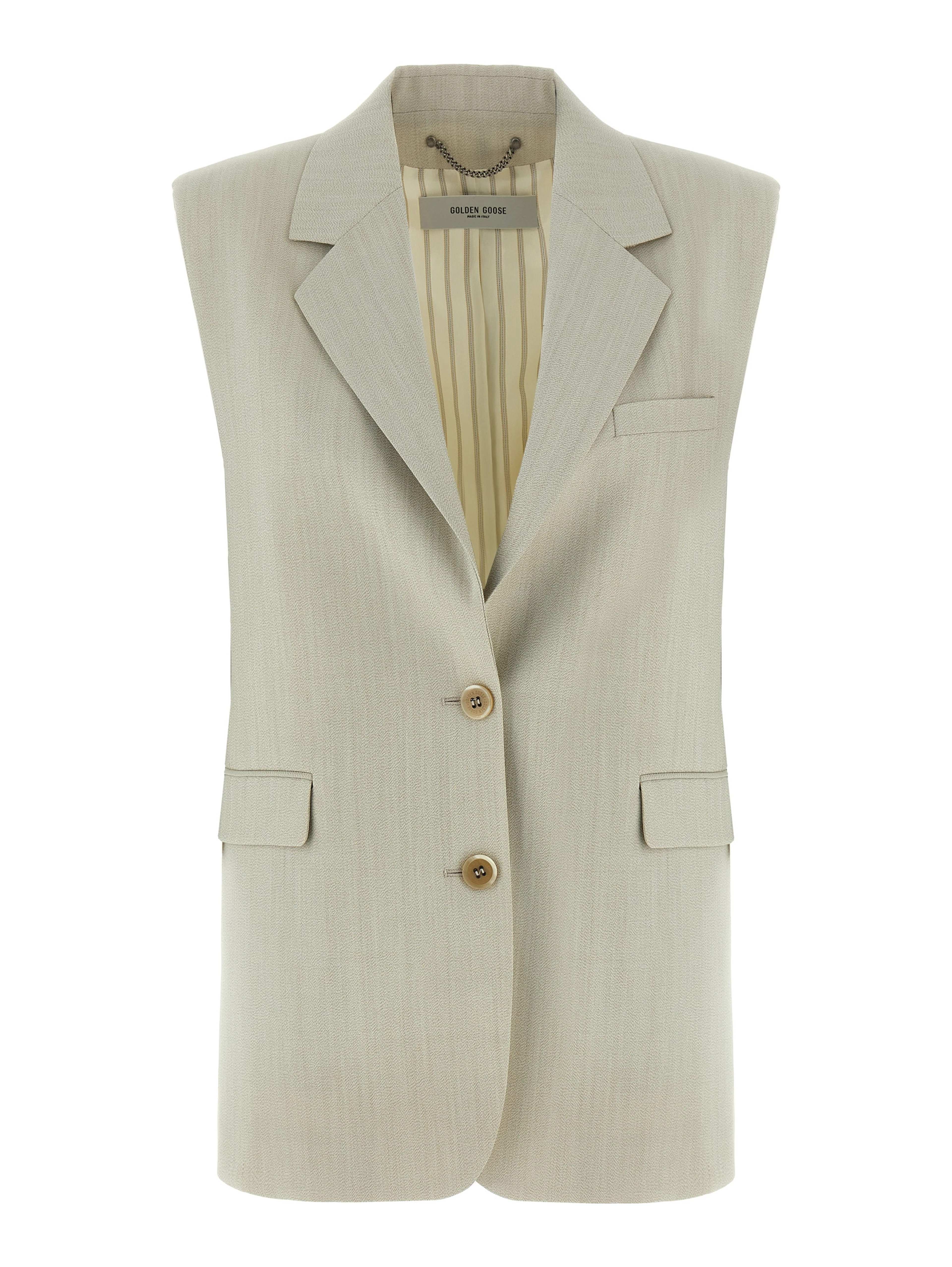 Beige Virgin Wool Sleeveless Jacket