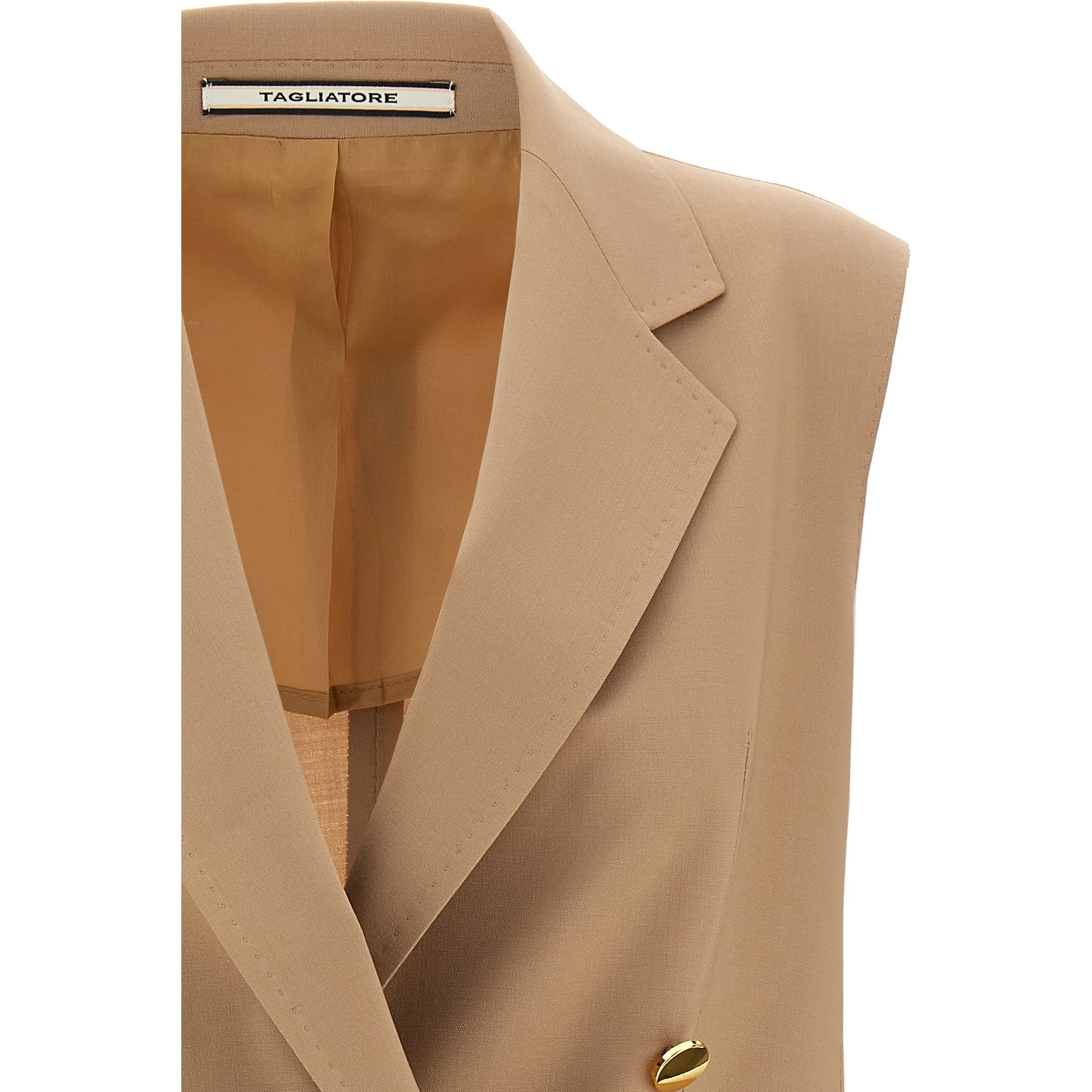 Beige Virgin Wool Sleeveless Jacket