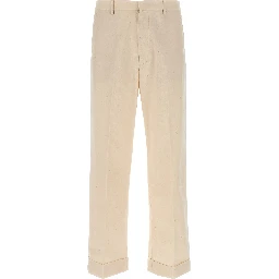 Beige Cotton Casual Pants