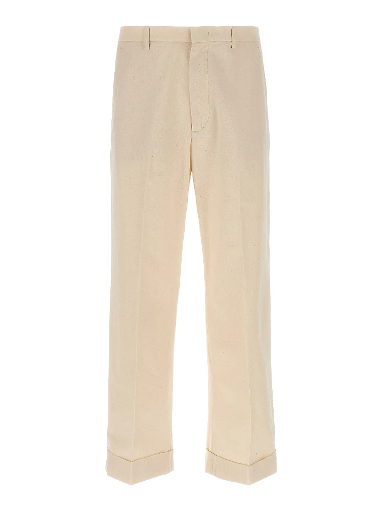 Beige Cotton Casual Pants