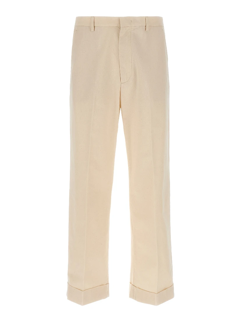 Beige Cotton Casual Pants