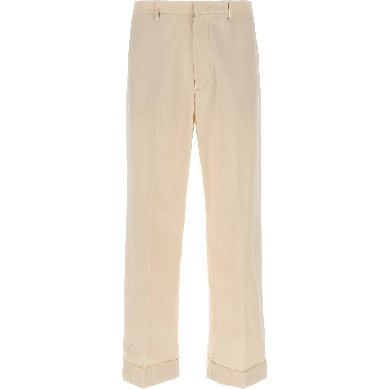 Beige Cotton Casual Pants