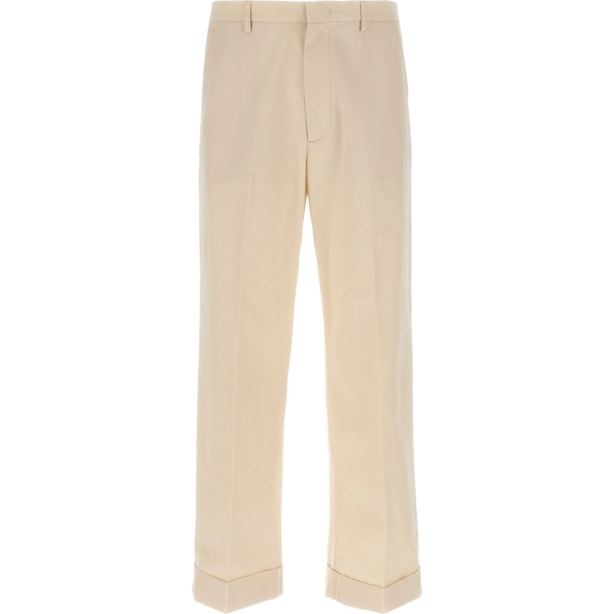 Beige Cotton Casual Pants