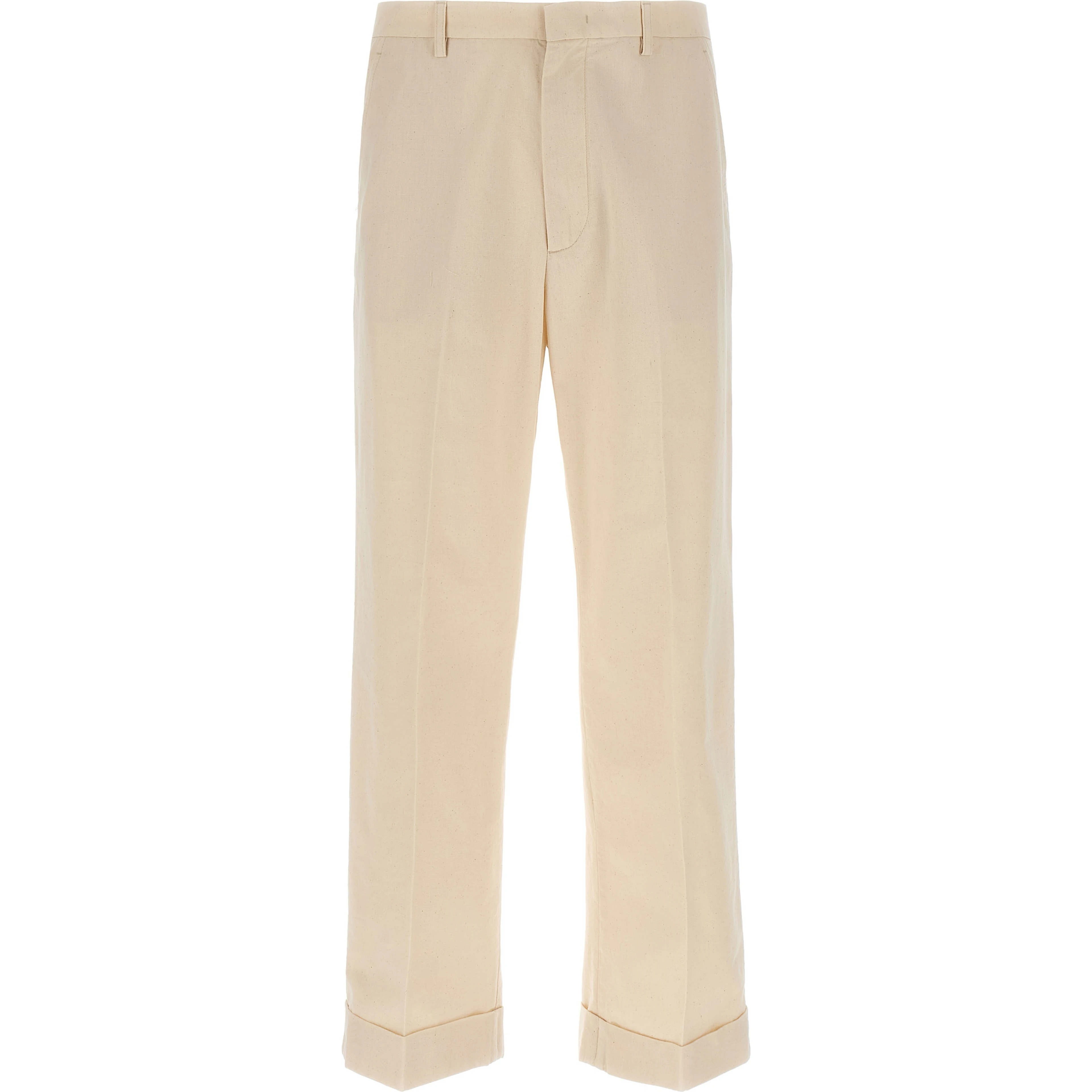 Beige Cotton Casual Pants