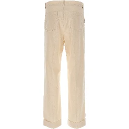 Beige Cotton Casual Pants