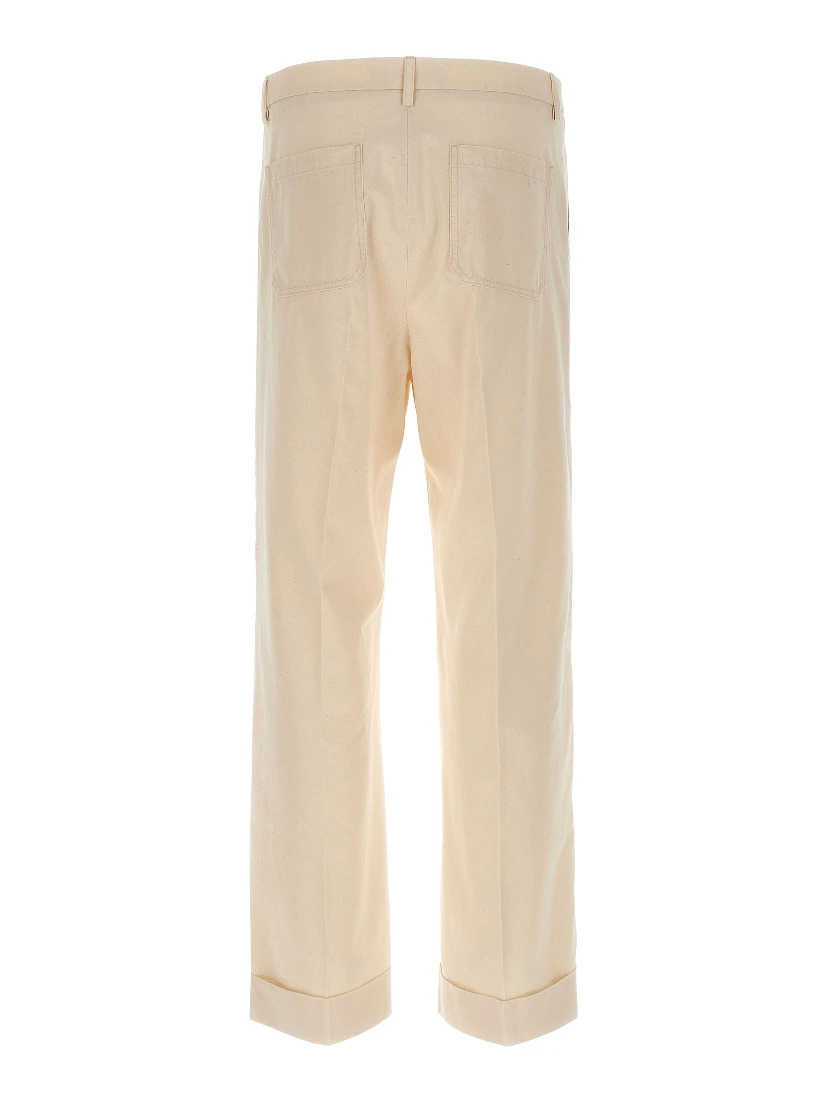 Beige Cotton Casual Pants