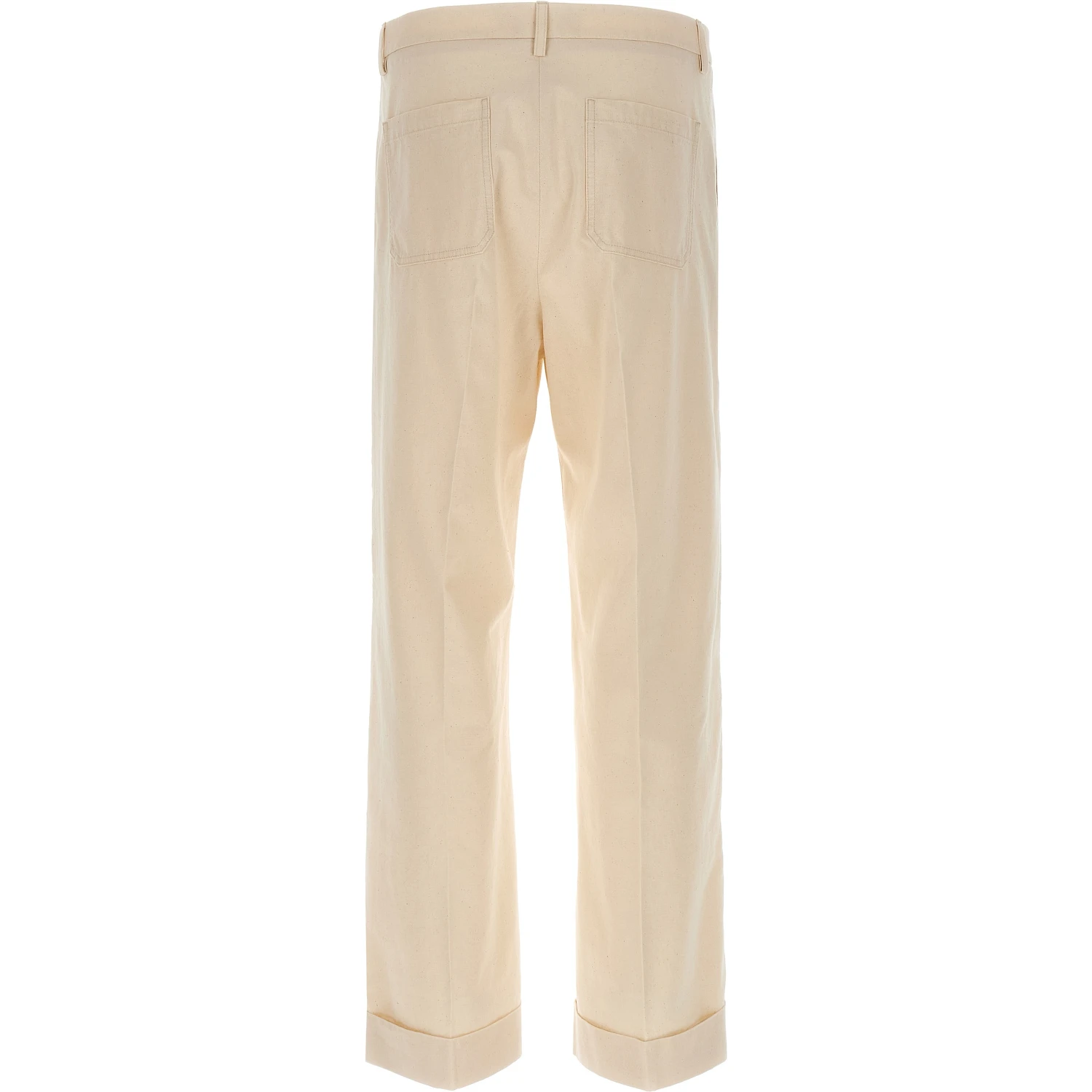 Beige Cotton Casual Pants