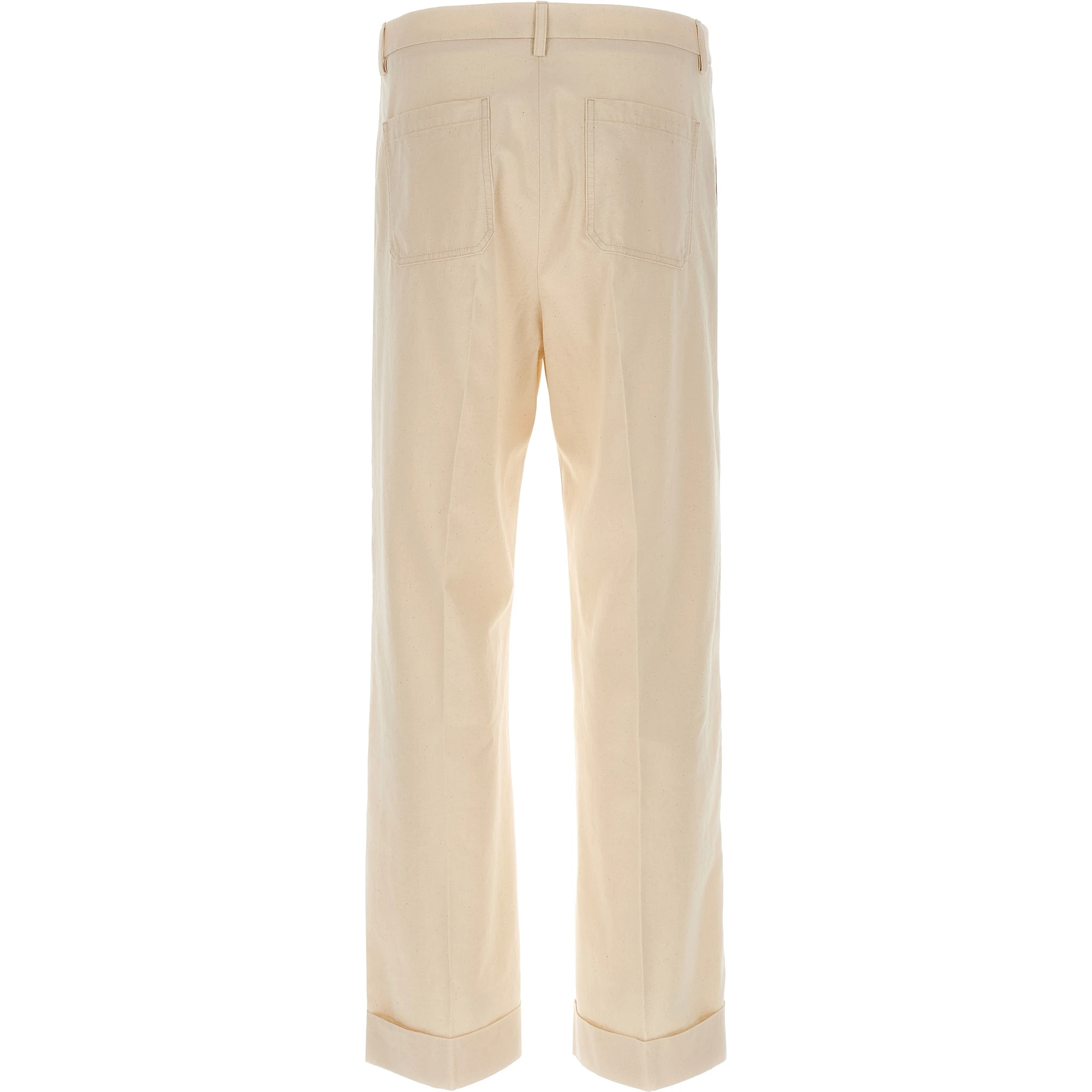 Beige Cotton Casual Pants
