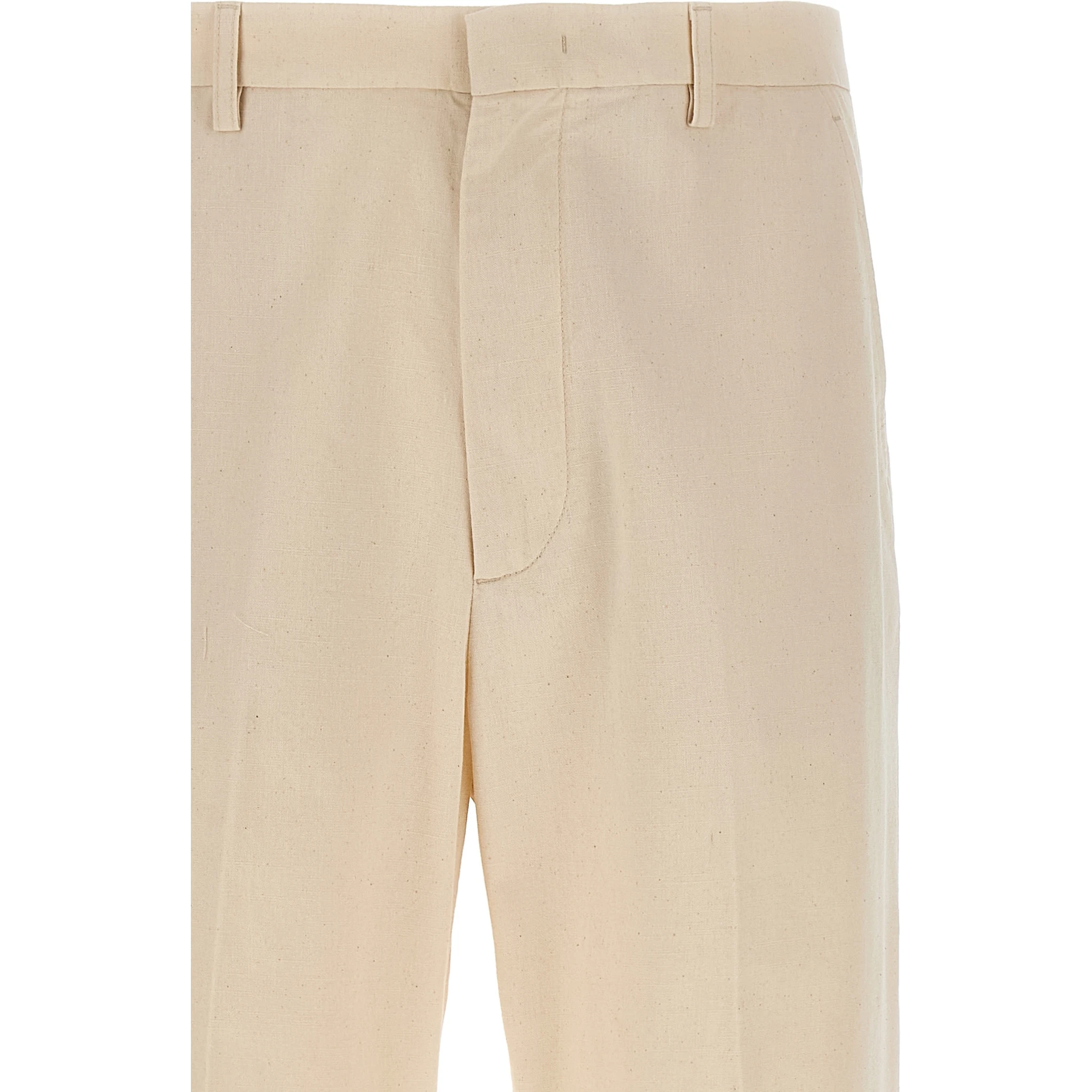 Beige Cotton Casual Pants