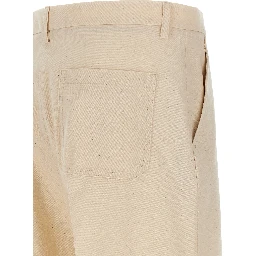 Beige Cotton Casual Pants