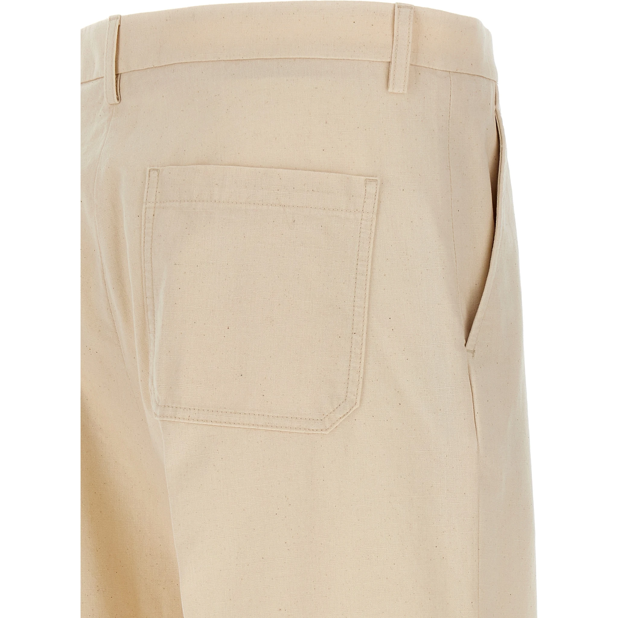 Beige Cotton Casual Pants