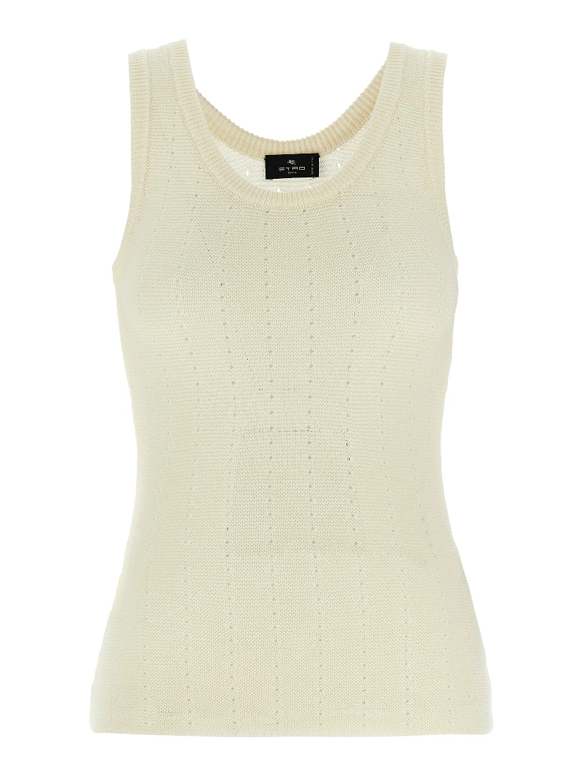 White Silk Sleeveles T-Shirt