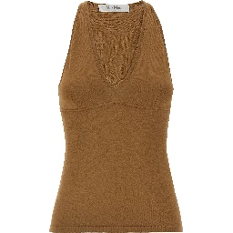 Brown Viscose Sleeveles T-Shirt