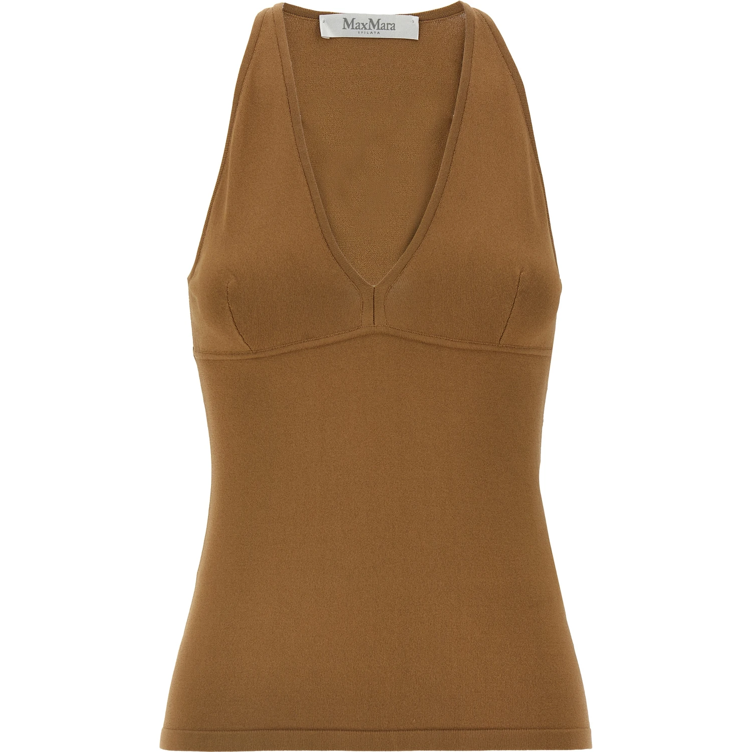 Brown Viscose Sleeveles T-Shirt