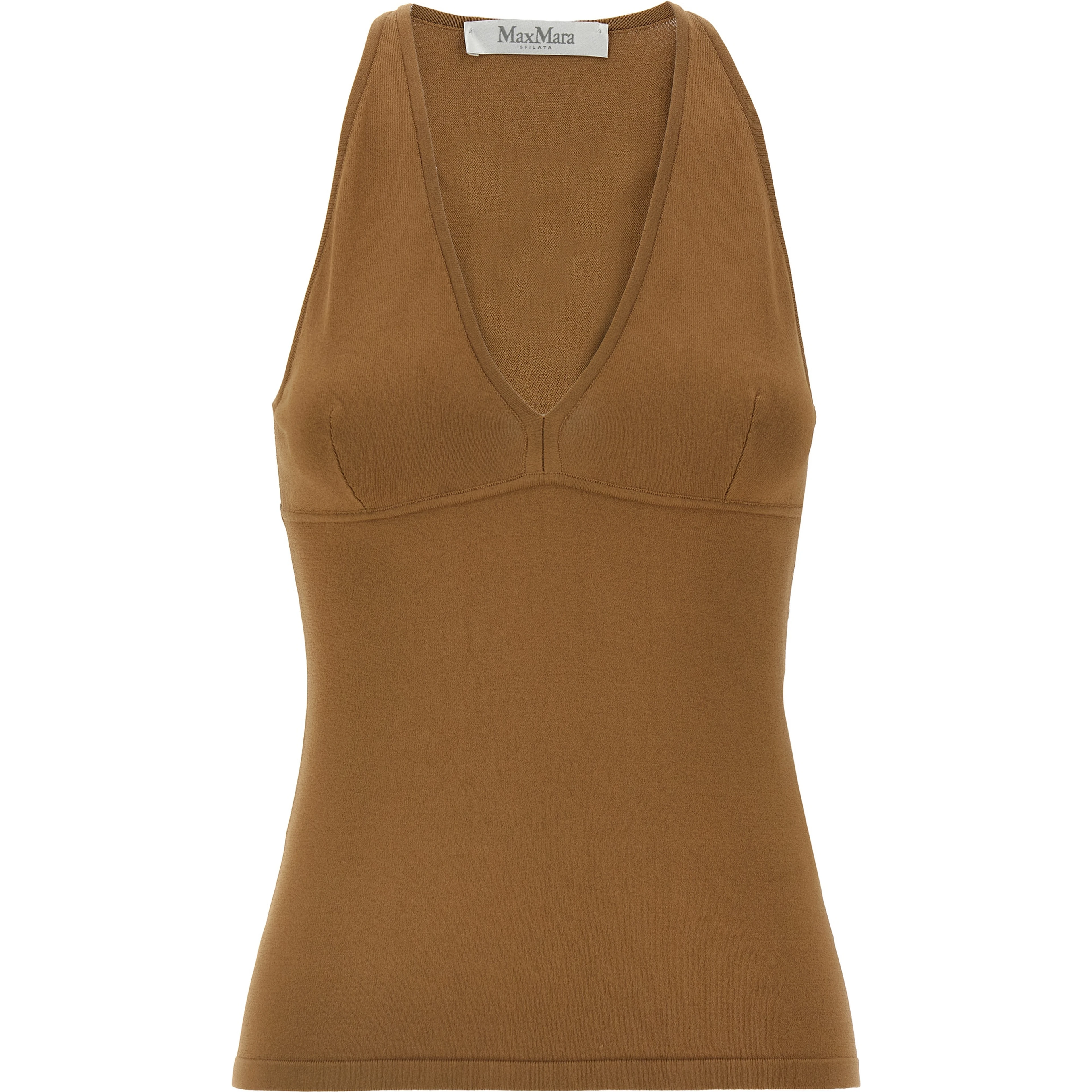 Brown Viscose Sleeveles T-Shirt