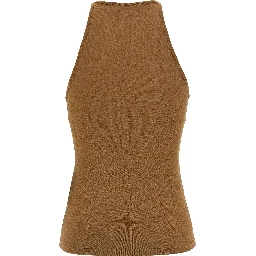 Brown Viscose Sleeveles T-Shirt