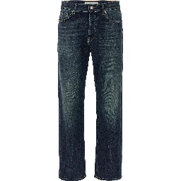 Blue Cotton Straight-Leg Jeans
