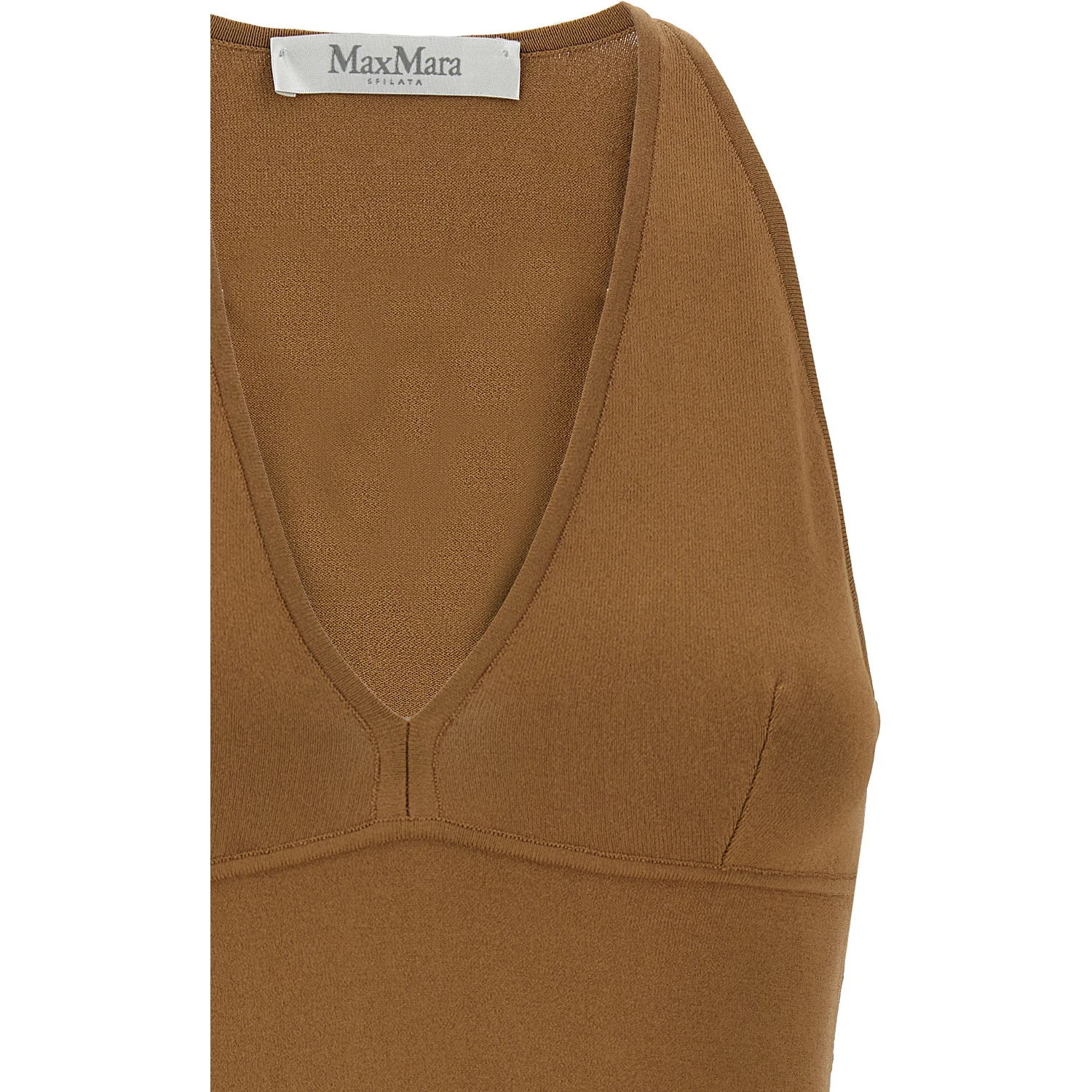 Brown Viscose Sleeveles T-Shirt
