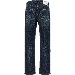 Blue Cotton Straight-Leg Jeans