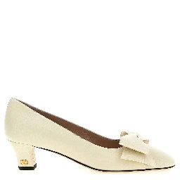 White Goatskin Mid Heel Pumps