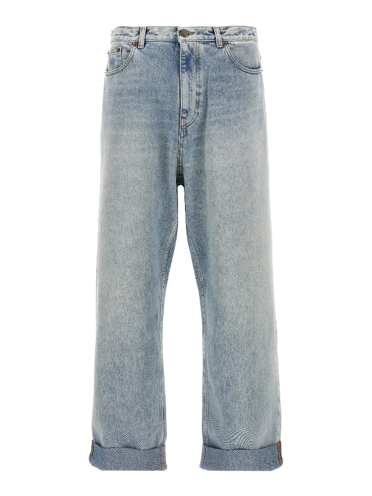 Blue Cotton Straight-Leg Jeans