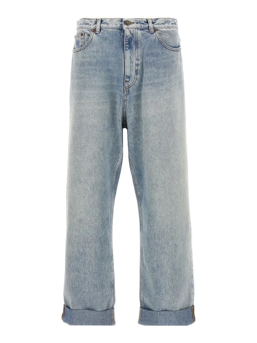 Blue Cotton Straight-Leg Jeans