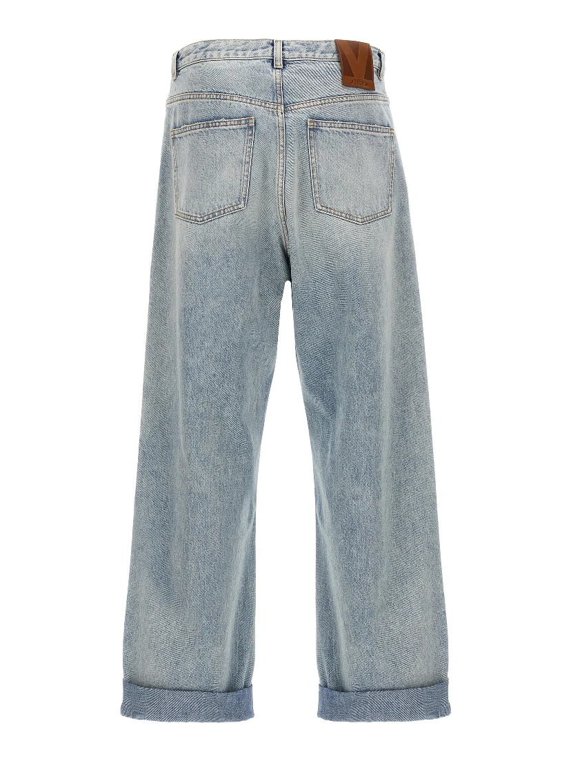 Blue Cotton Straight-Leg Jeans